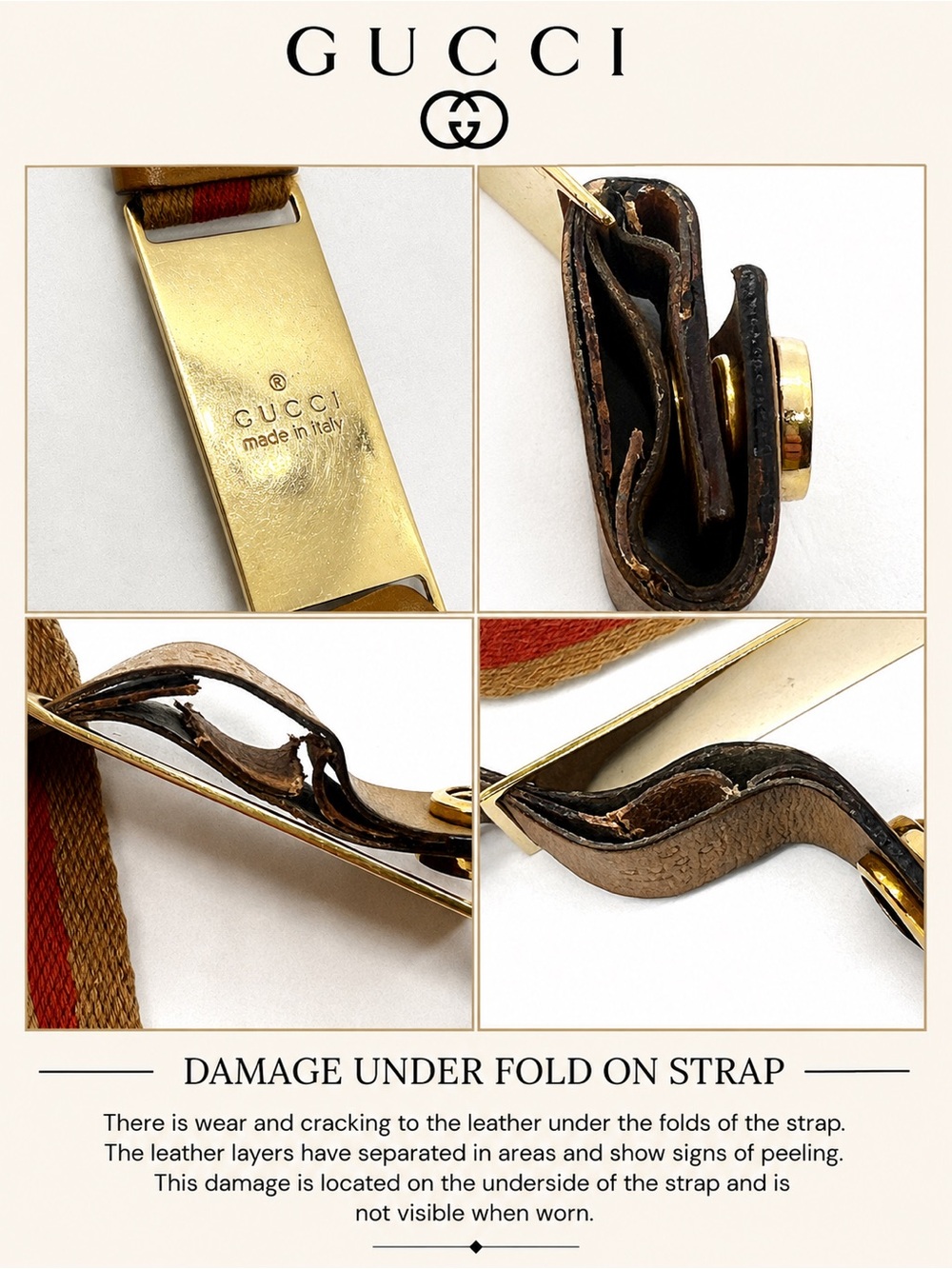 Gucci VINTAGE Web Stripe Lanyard Key Holder Gold Tone Leather Canvas Italy - Picture 12 of 12